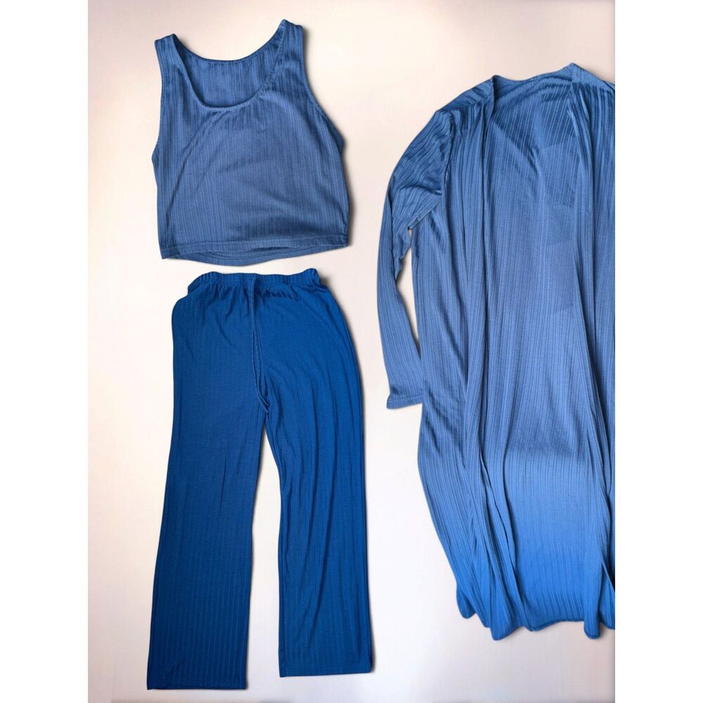 Blue Ribbed 3-Piece Lounge Set Size M